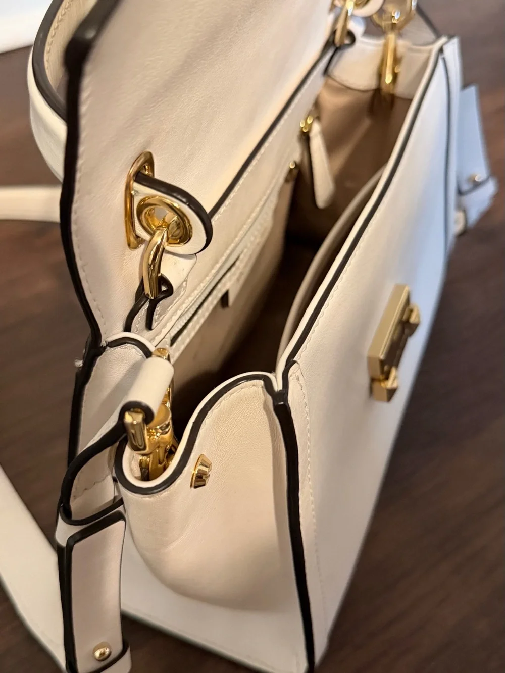 Michael Kors Cream Leather Top-Handle Satchel with Gold Hardware